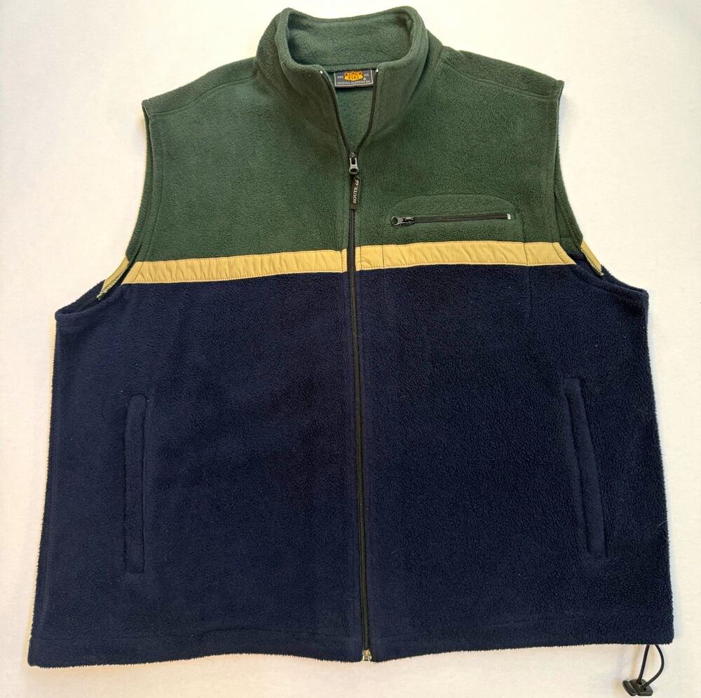 Vintage 90s Route 66 Men’s XL Green Blue Beige Fleece Vest Full Zip Pockets